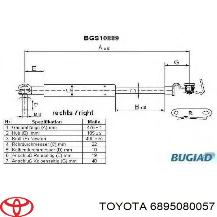 Купити 6895080057 Toyota Амортизатор двері багажника