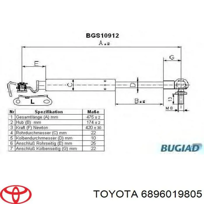 6896019805 Toyota Амортизатор кришки багажника / двері 3/5-ї задньої