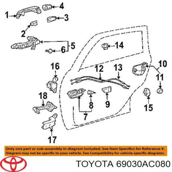 Замок дверки правої передньої 69030AC080 Toyota