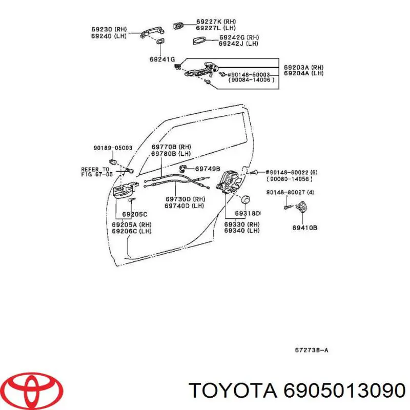 Замок задньої дверї, правої Toyota 6905013090 ціна, від 31.10 USD