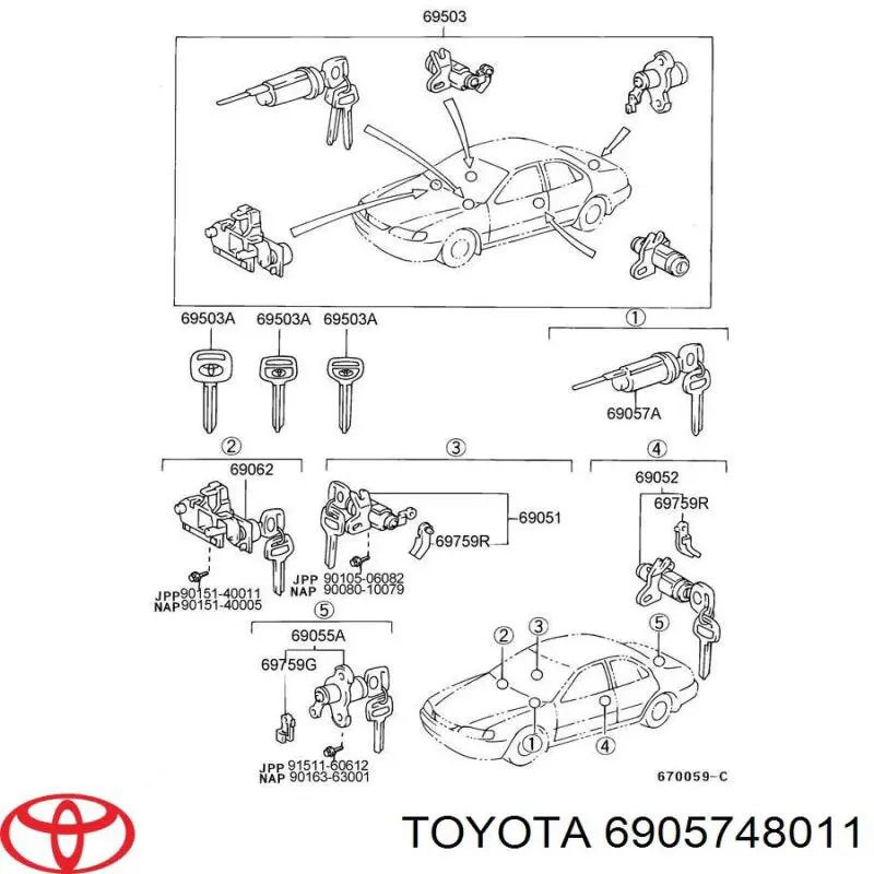 Личинка замка запалювання Toyota 6905748011 ціна, від 31.67 USD