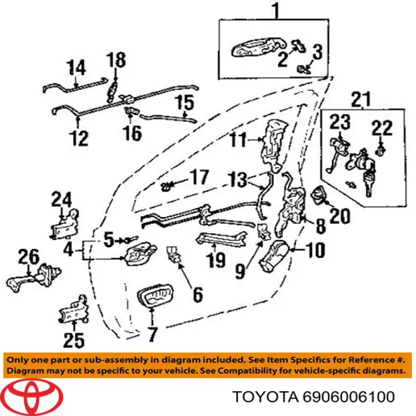 Замок задньої двері, лівої Toyota 6906006090 ціна, від 10.17 USD