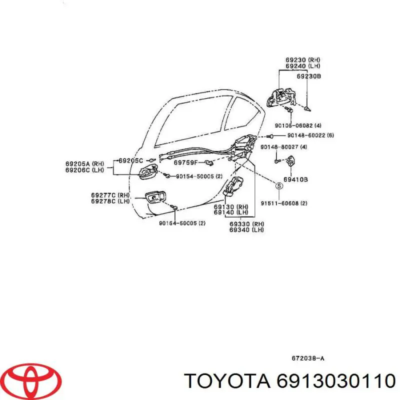 Купити 6913030110 Toyota Замок задньої дверї, правої