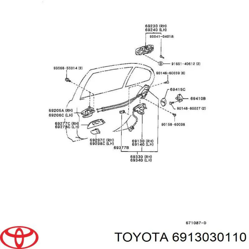 Замок задньої дверї, правої Toyota 6913030110 ціна, від 56.90 USD