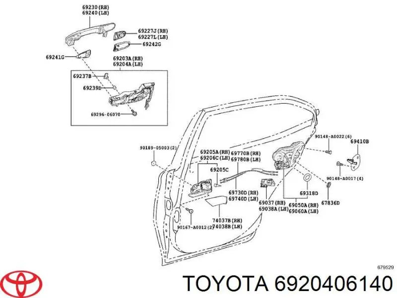 6920406140 Toyota Тримач зовнішньої ручки дверей, задніх лівих