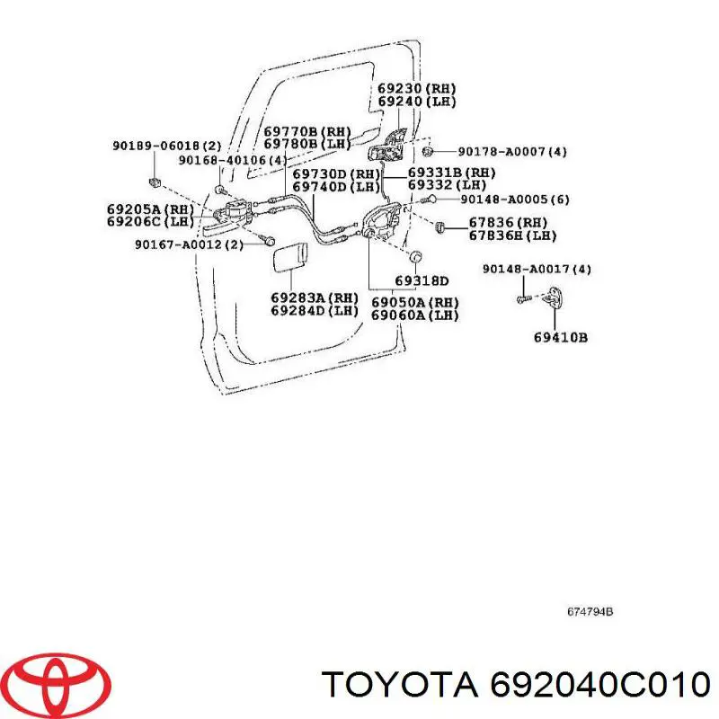 692040C010 Toyota Тримач зовнішньої ручки дверей, задніх лівих