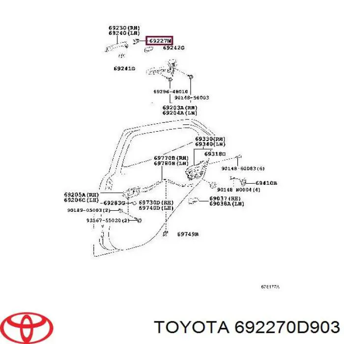 692270D903 Toyota Ручка задніх дверей, зовнішня