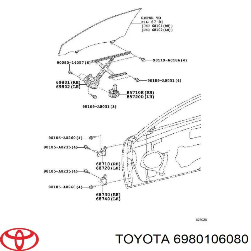 6980106080 Toyota Склопідйомник (механізм переміщення скла)