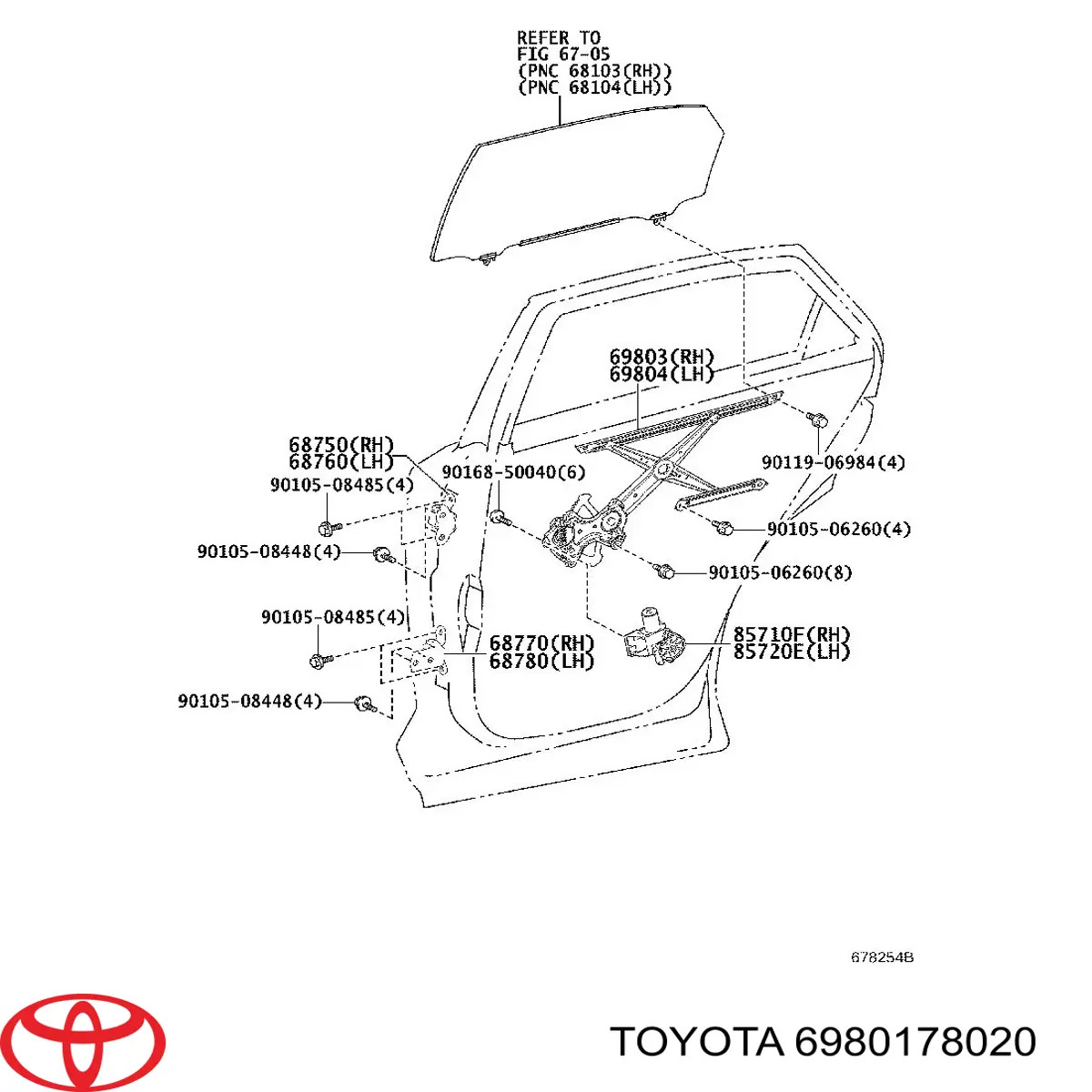 6980178020 Toyota Механізм склопідіймача дверей передніх, правих
