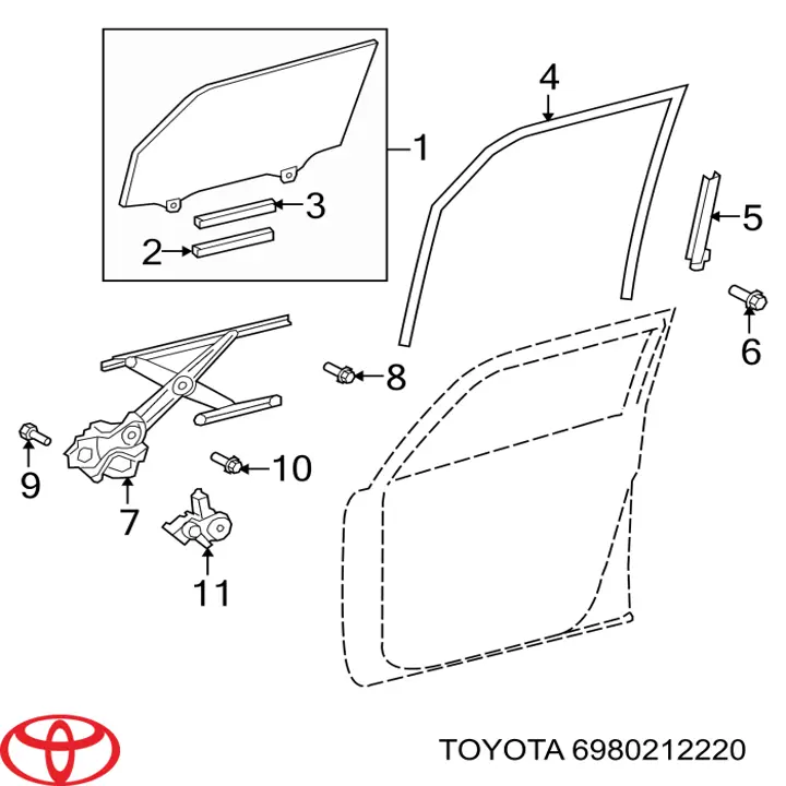 6980212220 Toyota механізм склопідіймача двері передньої, лівої