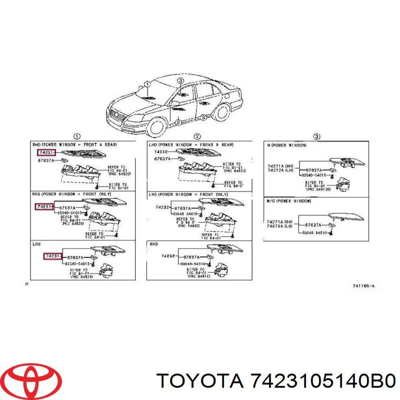Панель-накладка блоку управління склопід'ємника, передній правий Toyota 7423105140B0 ціна, від 6.33 USD