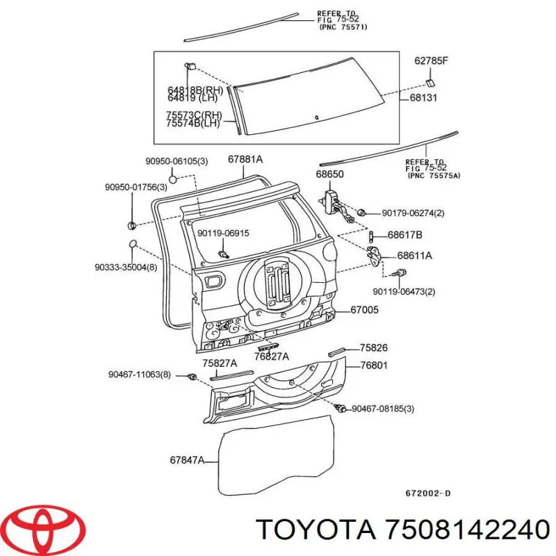 7508142240 Toyota Накладка задніх 3-х/5-х дверей