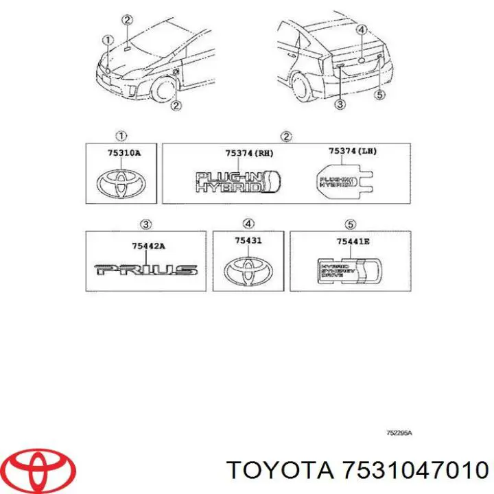 Фірмовий значок капота Toyota 7531047010 ціна, від 27.26 USD