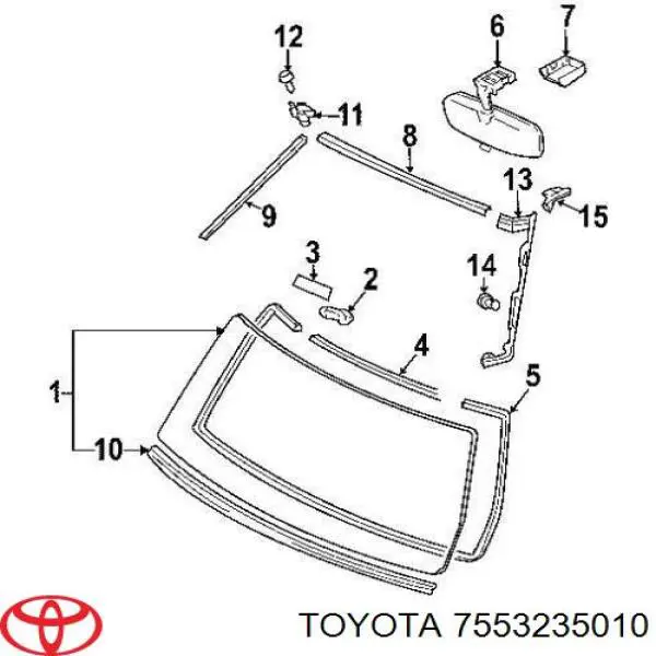 7553235010 Toyota Молдинг лобового скла, лев/правий