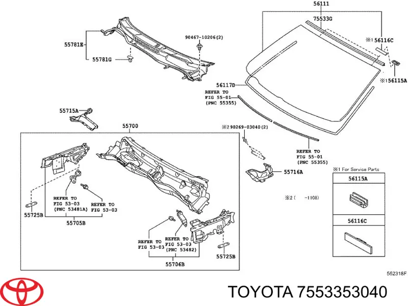 Молдинг вітрового скла, нижній Toyota 7553353040 ціна, від 7.60 USD