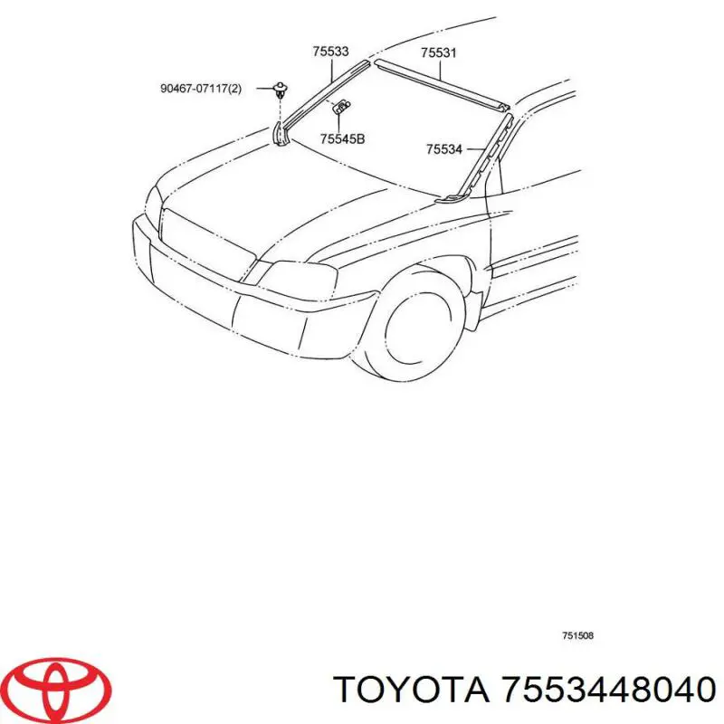 Захисна накладка переднього скла ліва Toyota 7553448040 ціна, від 42.18 USD