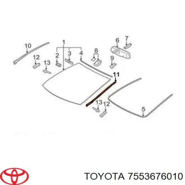 7553676010 Toyota Рама вітрового скла ліва