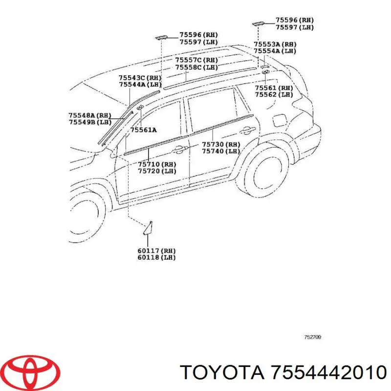 Захисна накладка переднього скла ліва Toyota 7554442010 ціна, від 16.87 USD