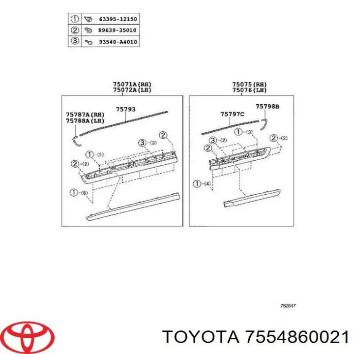 7554860021 Toyota пістон (кліп кріплення молдинга лобового скла)