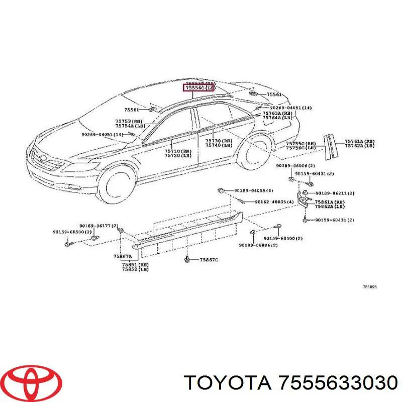 Молдинг даху, лівий Toyota 7555633030 ціна, від 26.25 USD