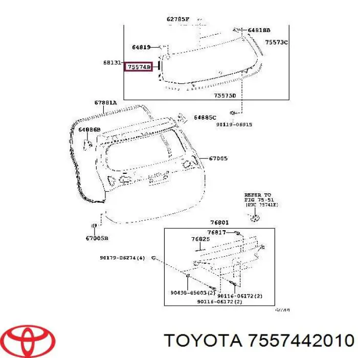 Молдинг заднього скла, лівий Toyota RAV4 4 (A4) (Тойота Рав4)