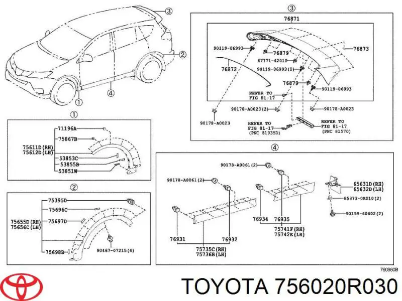 756020R030 Toyota Розширювач/накладка арки переднього крила, лівий