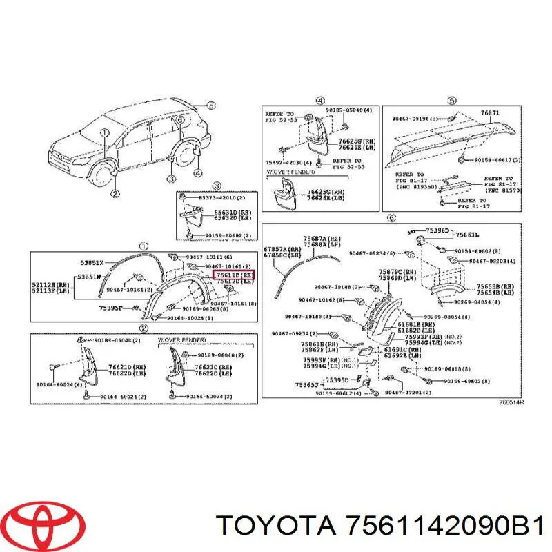 Молдинг переднього правого крила Toyota RAV4 3 (A3) (Тойота Рав4)