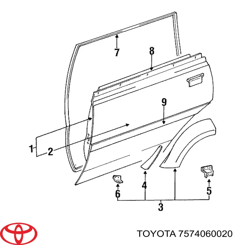 Молдинг опускного скла нижній, двері задньої, лівої Toyota 7574060020 ціна, від 289.30 USD