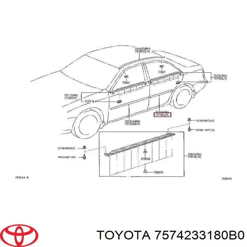 Молдинг задніх лівих дверей 7574233180B0 Toyota