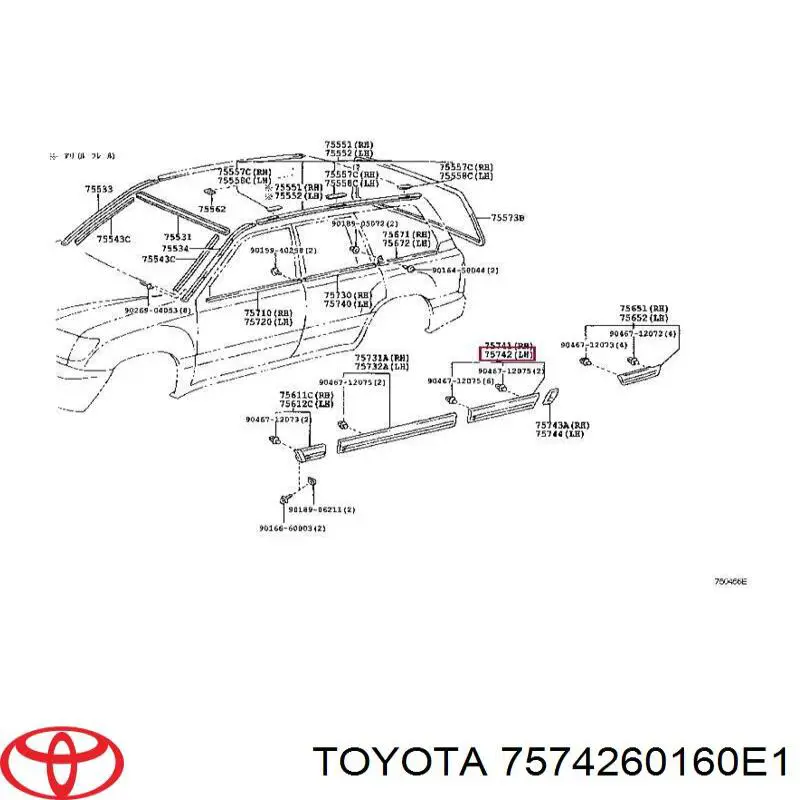 7574260160E1 Toyota Накладка задніх дверей