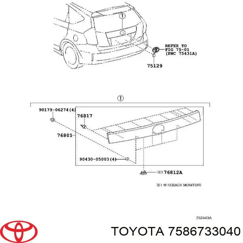 7586733040 Toyota Пістон (кліп) кріплення підкрилки переднього крила