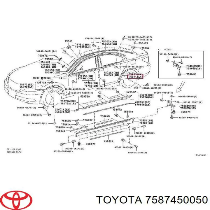 Розширювач задньої арки колеса, лівий Toyota 7587450050 ціна, від 24.07 USD