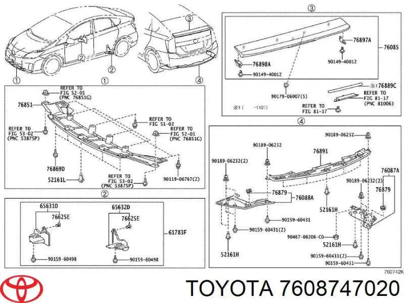 Спойлер заднього бампера 7608747020 Toyota