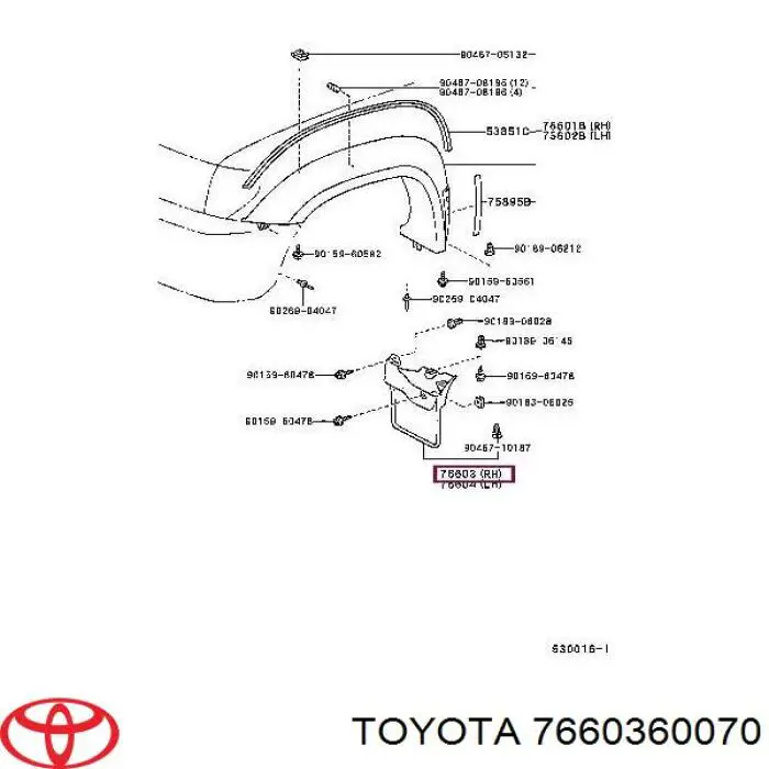 7660360070 Toyota Бризковики передній, правий