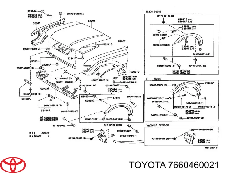 7660460021 Toyota Бризговики крила