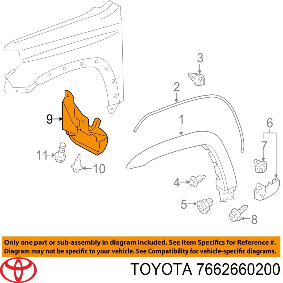 Бризковики задній, лівий Toyota 7662660200 ціна, від 2617.89 UAH