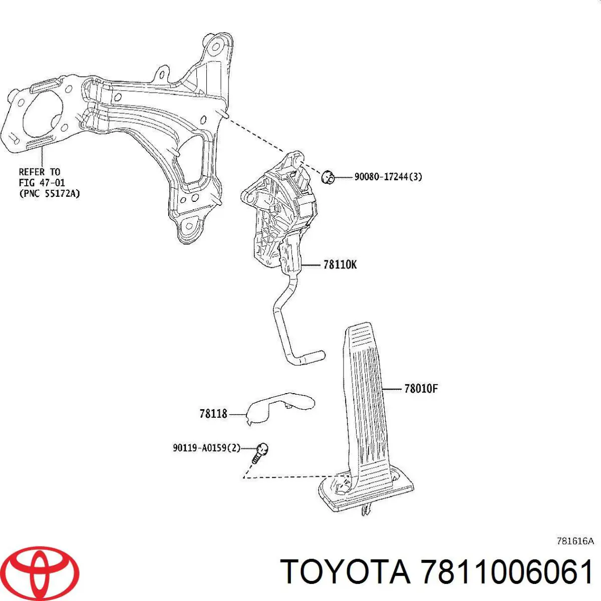 7811006061 Toyota Педаль газу (акселератора)