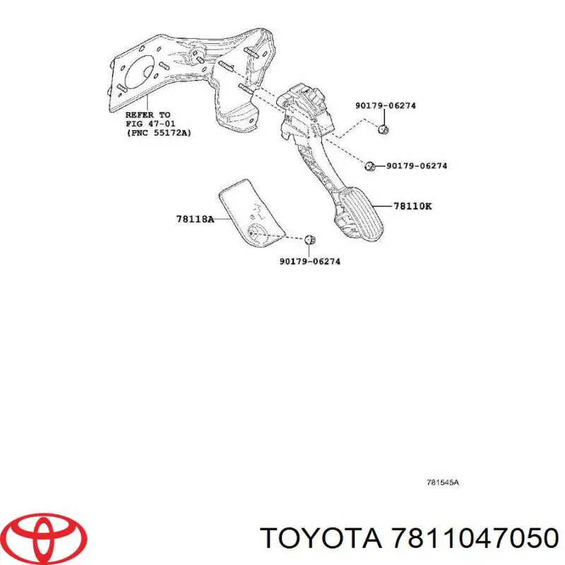 Підаль газу Toyota 7811047050 ціна, від 20.32 USD