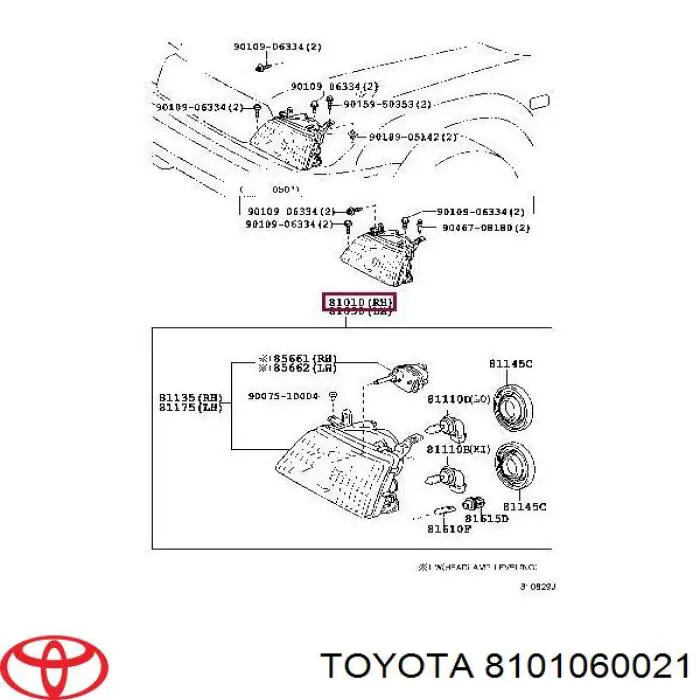 8101060021 Toyota Основна фара - вставка