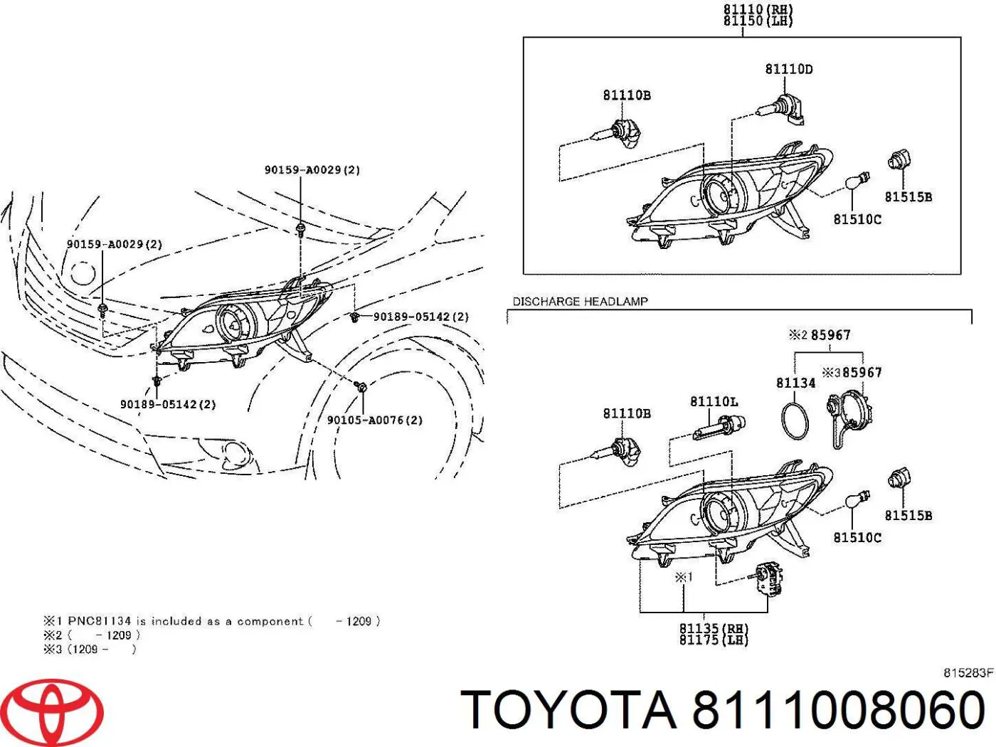8111008060 Toyota Основна фара - вставка