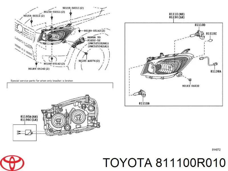 811100R010 Toyota Основна фара - вставка
