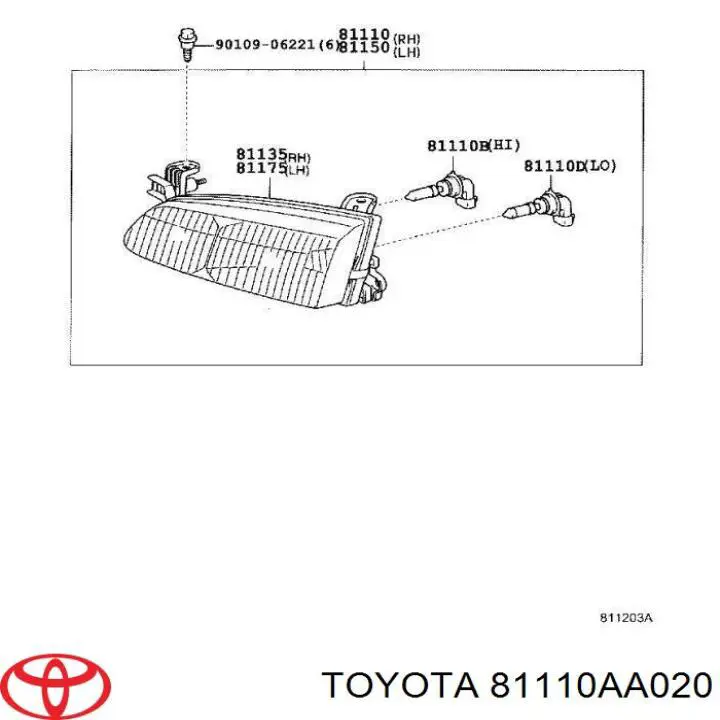 Купити 81110AA020 Toyota Права блок фара