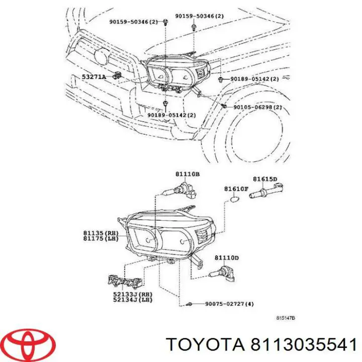 Фара правая Toyota 8113035541 ціна, від 104.35 USD
