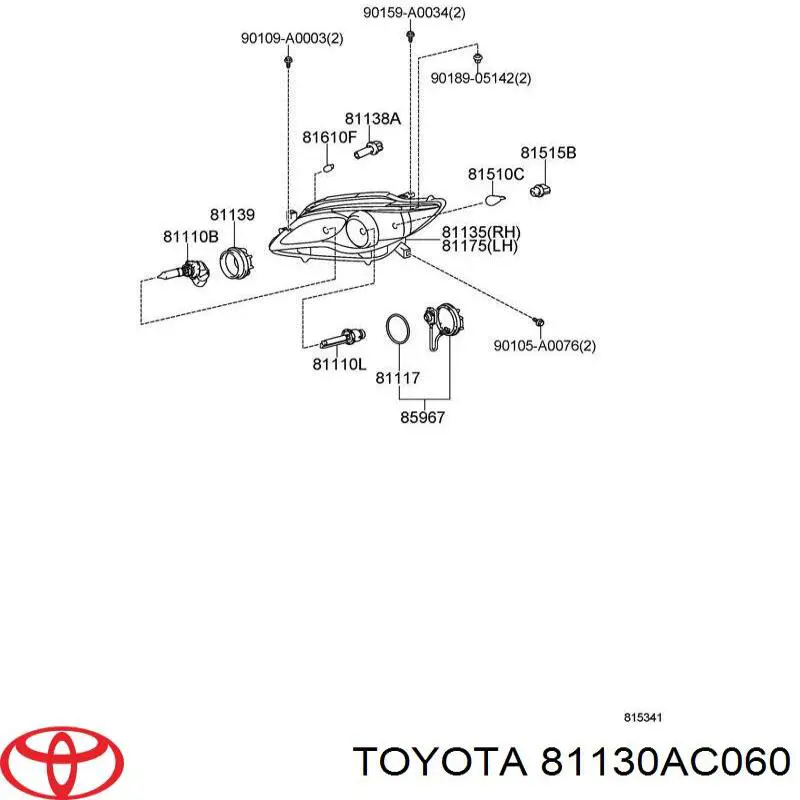 Права блок фара Toyota 81130AC060 ціна, від 855.28 USD