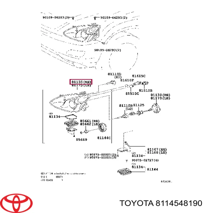 Фара правая Toyota 8114548190 ціна, від 300.90 USD