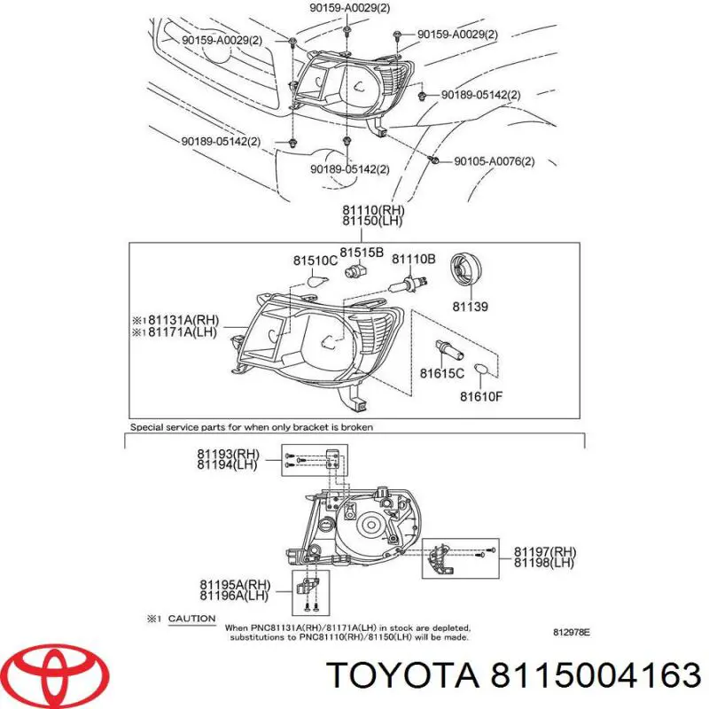 8115004163 Toyota Фара дальнього світла в зборі