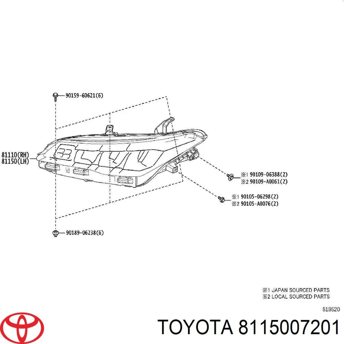 8115007201 Toyota Фара дальнього світла в зборі