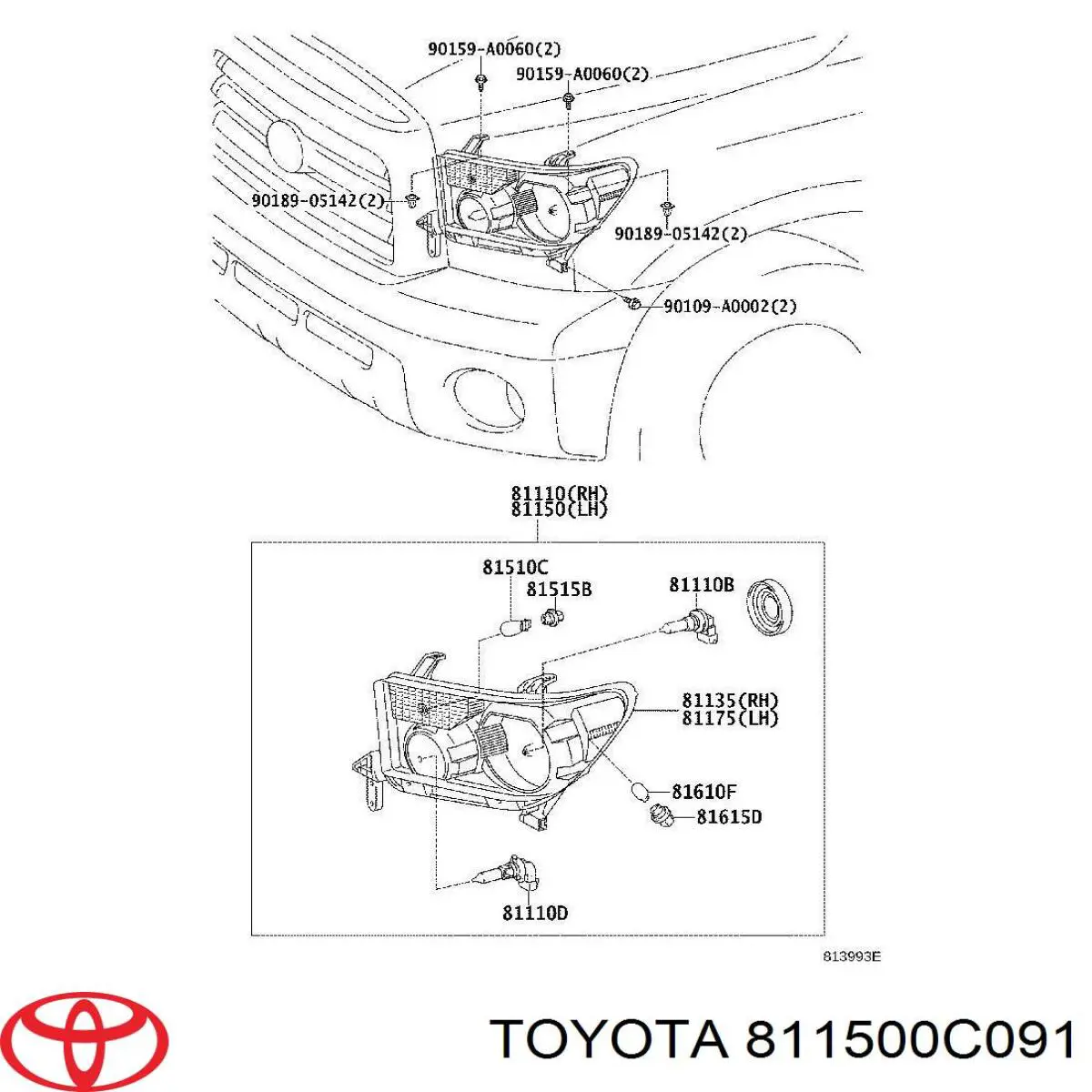 811500C091 Toyota Фара ліва передня