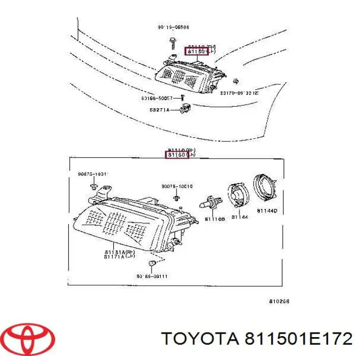 Купити 811501E172 Toyota Основна фара в зборі ліва