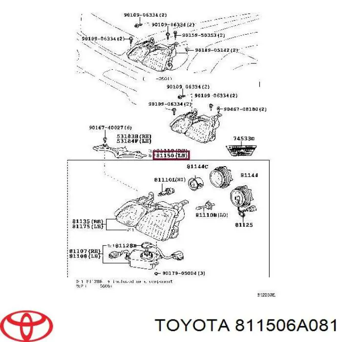 Фара дальнього світла в зборі на Lexus LX 470 UZJ100